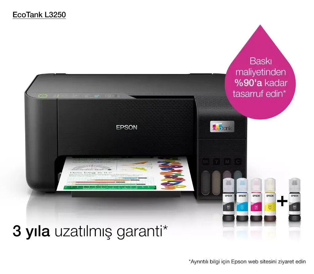[C11CJ67405] EPSON Ecotank L3250 Renkli Tanklı Yazıcı Baskı-Tarama- Kopya - (USB. Wi-Fi. Wi-Fi Direct)