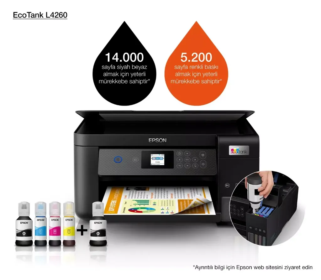 [C11CJ63409] EPSON Ecotank L4260 Yazıcı/Tarayıcı/Fotokopi Mürekkep Tanklı Yazıcı Dubleks